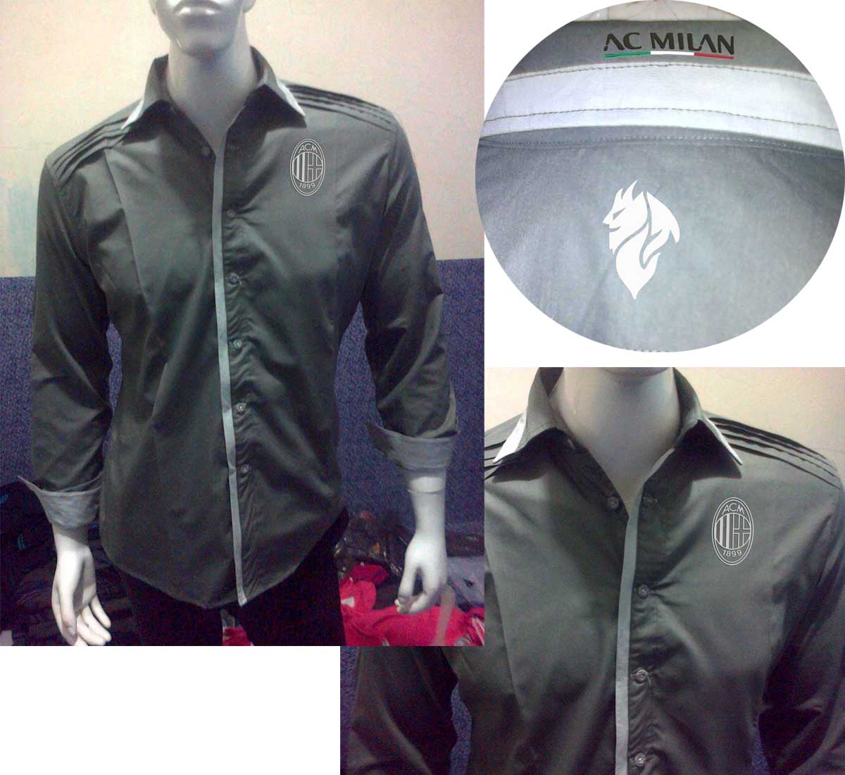 ready Stock Kemeja AC Milan Grey Logo Grey Light Size S M L XL XXL, IDR 135K BB 25C1A31A #ForzaMilan
