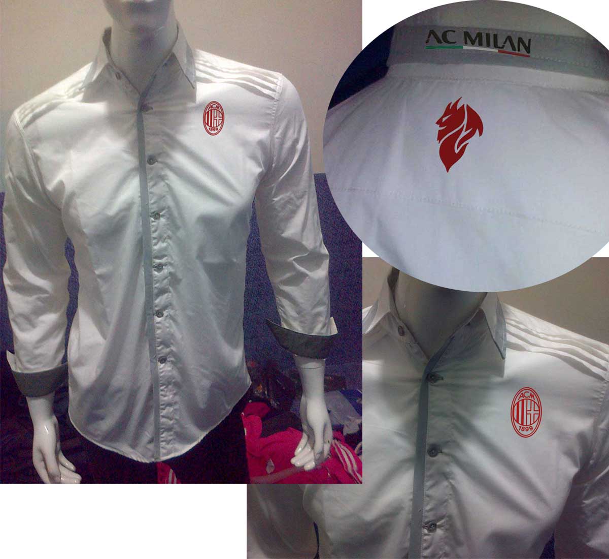 ready Stock Kemeja AC Milan White Logo Red Size S M L XL XXL, IDR 135K BB 25C1A31A #ForzaMilan
