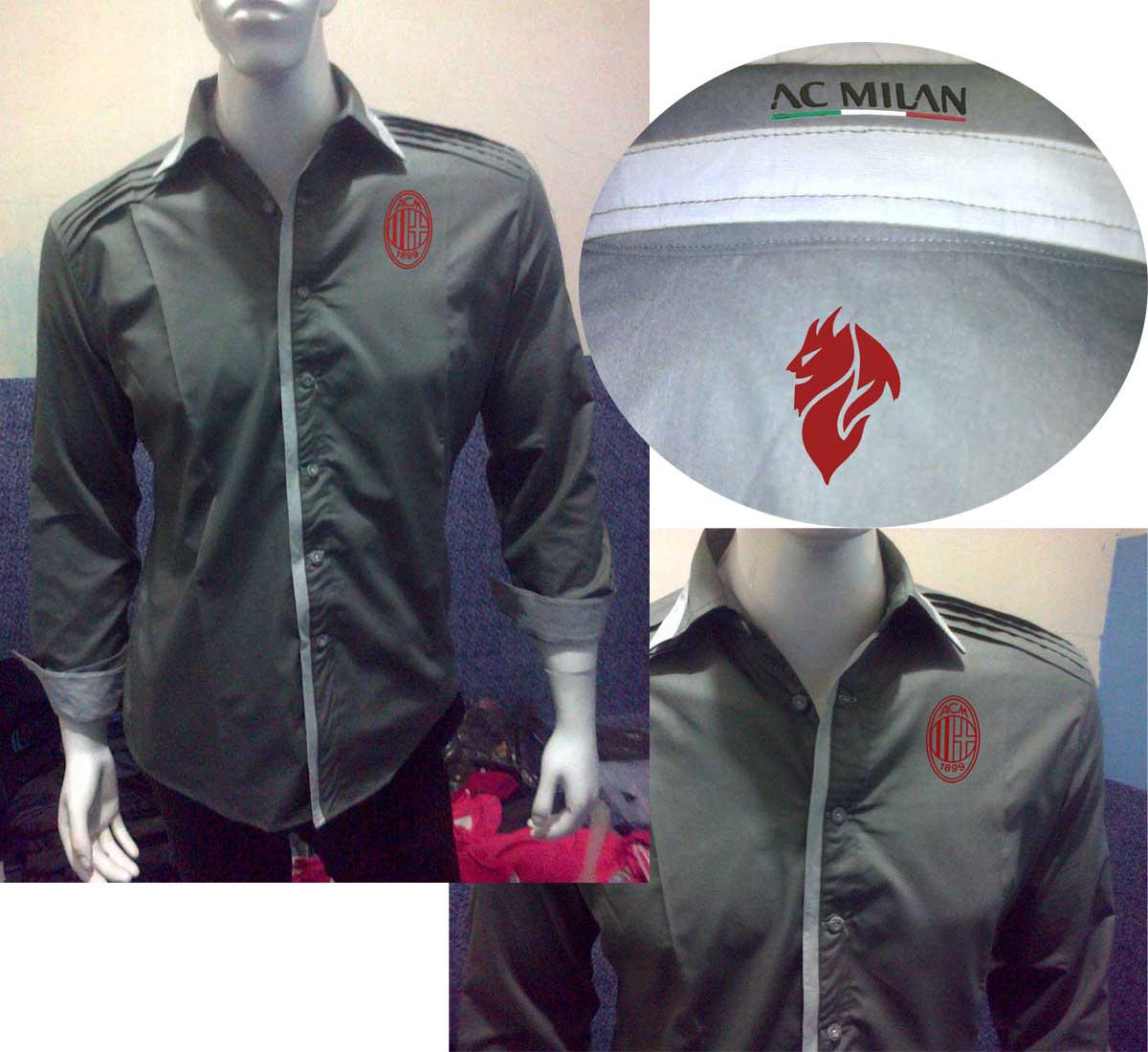 ready Stock Kemeja AC Milan Grey Logo Red Size S M L XL XXL, IDR 135K BB 25C1A31A #ForzaMilan