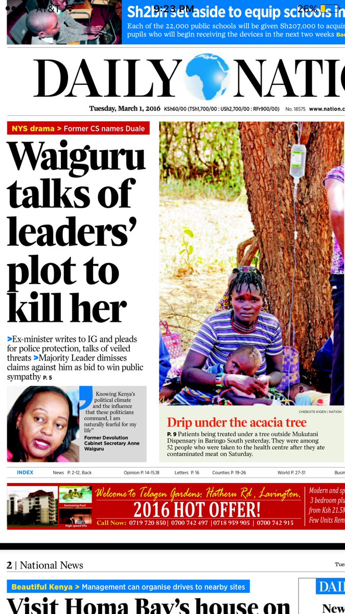 erwoti's tweet photo. All major newspapers headline #WaiguruDeathThreat Real or girl crying cornered and crying wolf? #WaiguruBombshell https://t.co/voRwQ9eSp6