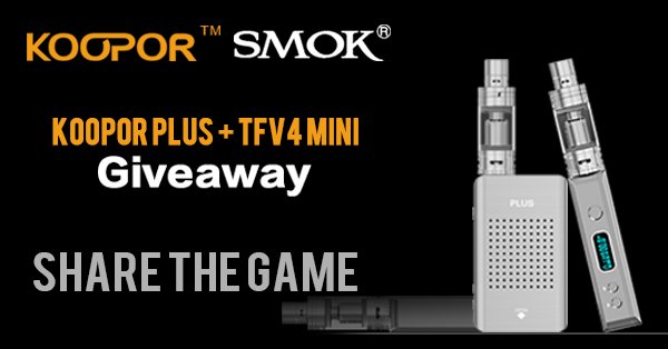 koopor's tweet photo. Share to win Koopor Plus with TFV4 Mini! 
https://t.co/okceBa2smM
#giveaway #koopor #kooporgiveaway #smok https://t.co/FSAxzuyJSG