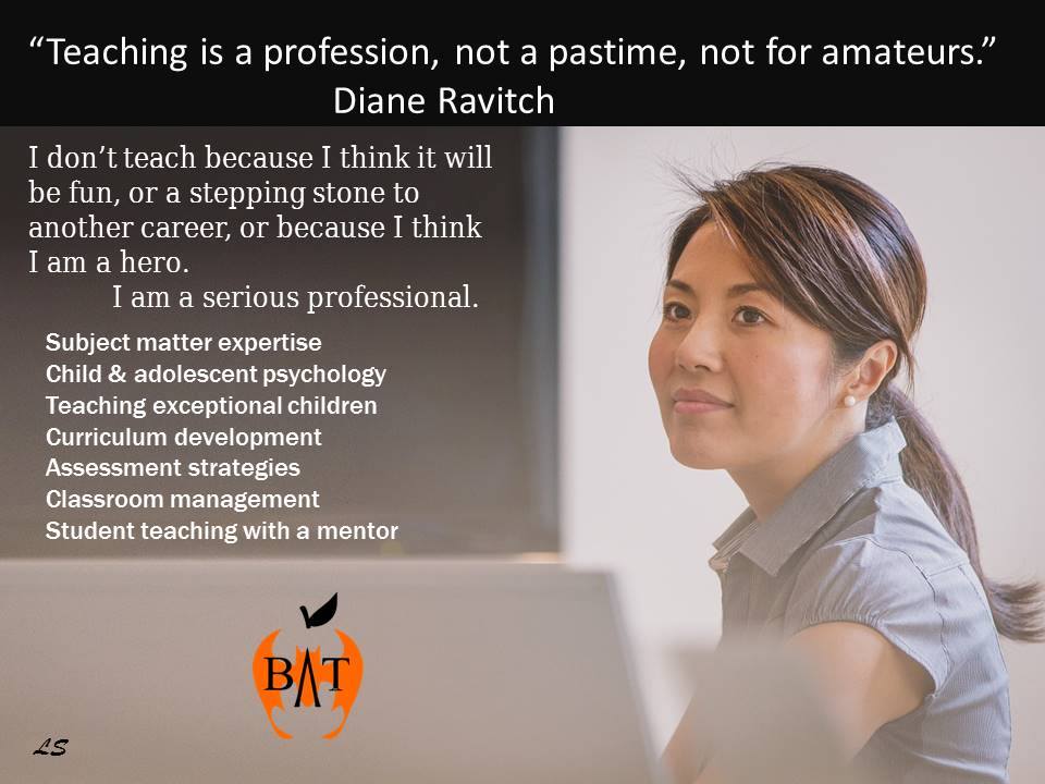 NancyOsborne180's tweet photo. Teachers are highly educated, dedicated professionals, not amateurs. @BadassTeachersA #UOO16Philly #TBATs #Edchat https://t.co/RLZxj0eADq