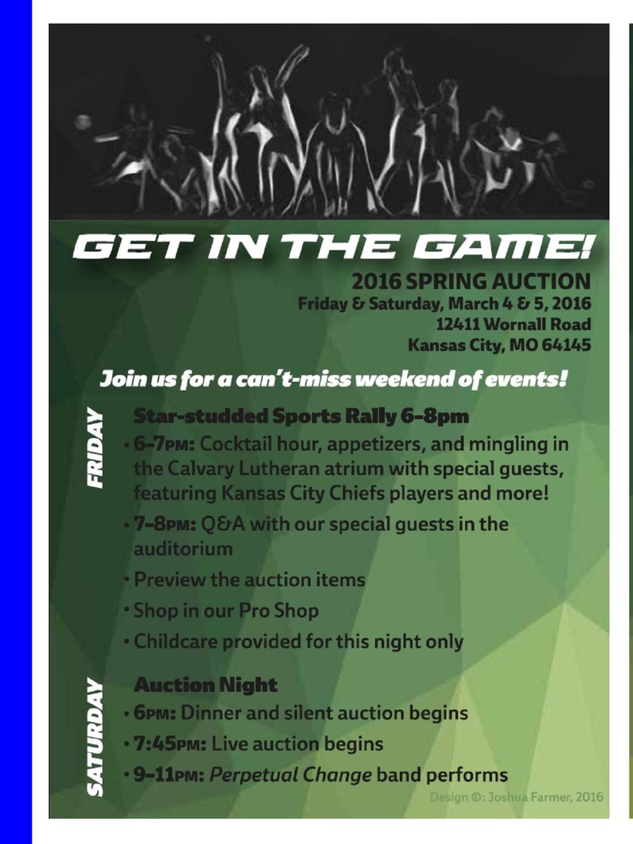 CalvarySchoolKC's tweet photo. Join us for our annual Auction this Friday and Saturday night. 6pm both nights-Get In The Game! #calvaryschoolkc https://t.co/yV3jHQ6uEp