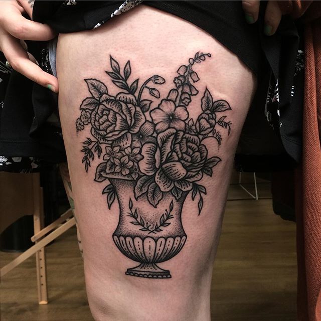 Dallas Tattoo And Arts Company on Instagram Traditional Flowers and Vase  by theartfulcodger     Done here dallastattooandarts     tattoo  tattoos traditionaltattoo