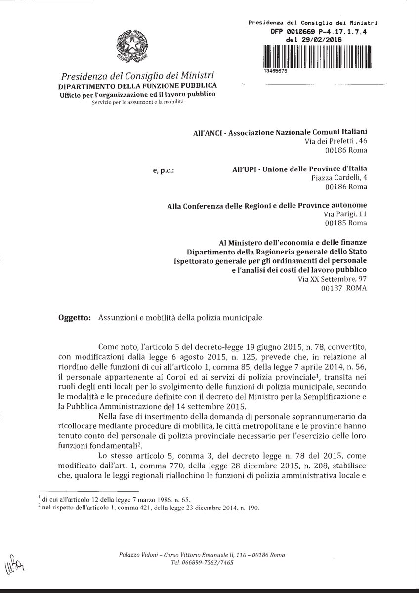 cosentinogianca's tweet photo. Circolare @FunzPub allegata su sblocco assunzioni #polizialocale
@cislfp @CislNazionale @chierchiar @michelemarocco https://t.co/Ky34XmQnvt