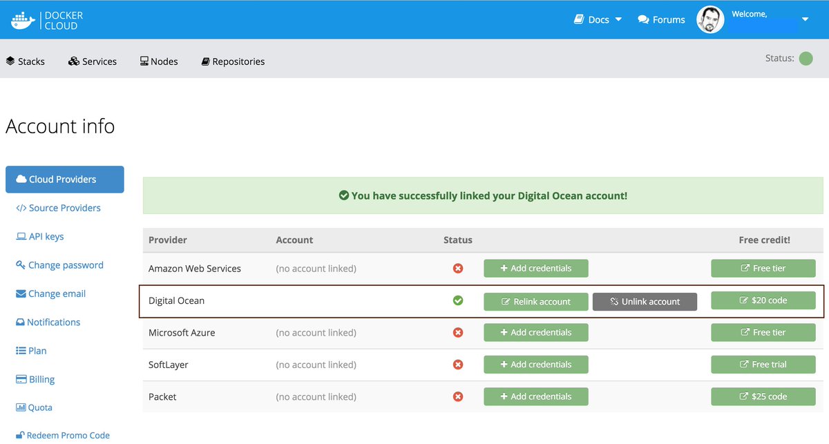 praveen_vijaya's tweet image. #Docker Cloud is cool,  now easy to setup cloud accounts like @digitalocean, @Azure etc.
@docker #dockercloud