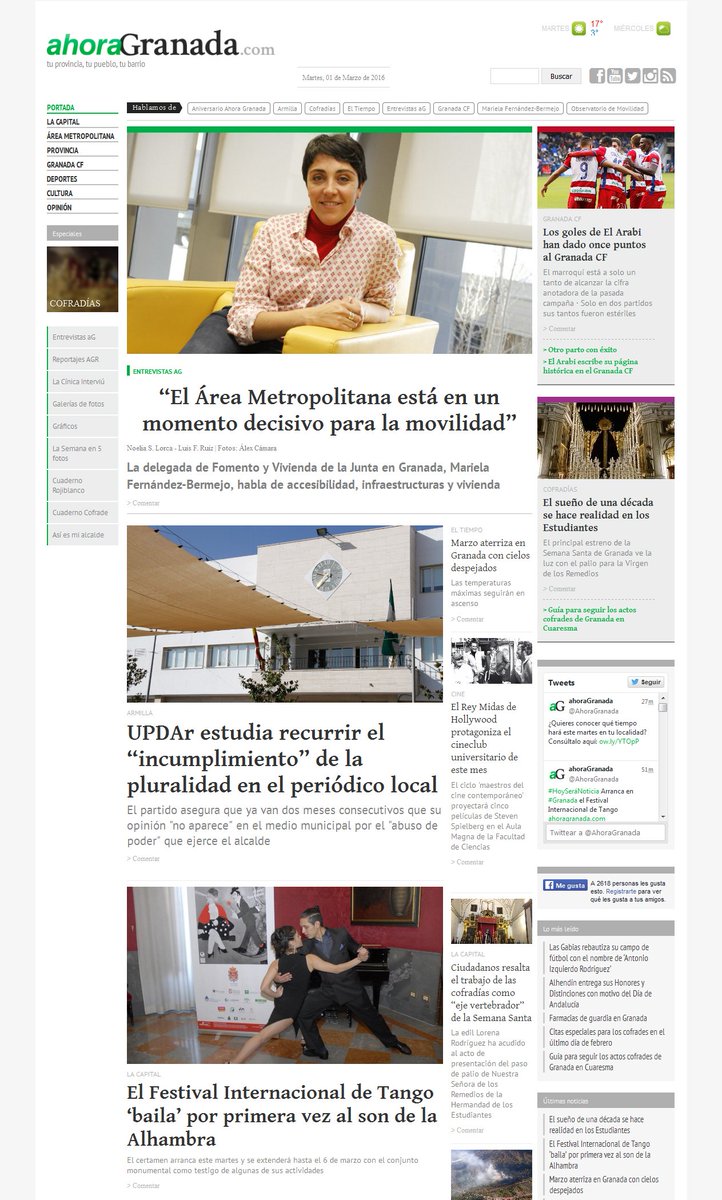 #EnPortada Entrevista a <a href="/MarielaFBermejo/">Mariela Fdez-Bermejo</a>, #Armilla, el Festival de <a href="/tangogranada/">F. Tango Granada</a>... ow.ly/YUZ18