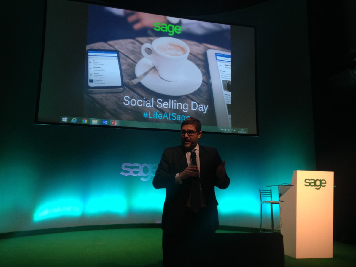 emilioga's tweet photo. En el Social Selling Day con @JuanGR y @Laura_Lamard  #lifeatSage con estrella invitada ! @santiagosolanas https://t.co/ddLdk7Uwhd