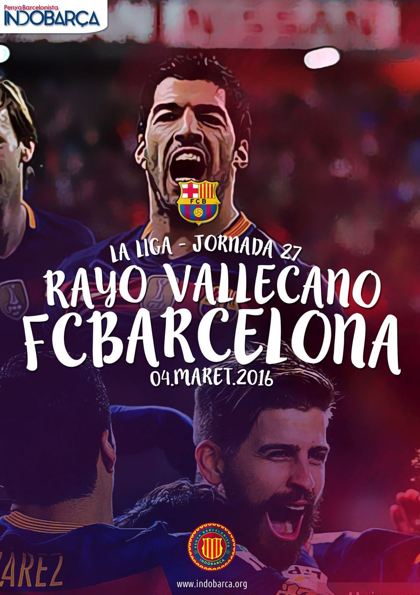 PenyaIndoBarca's tweet photo. ⚽ Rayo Vallecano v @FCBarcelona
🏆 La Liga - Jornada 27
📆 Jum'at, 4 Maret 2016
🕝 03.00 WIB
📺 Live RCTI
#RayoFCB https://t.co/or6isJkSLa