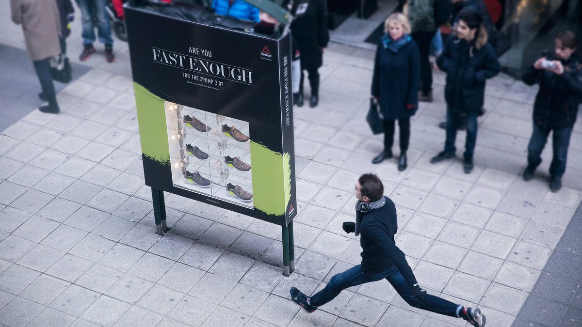 Adweek's tweet photo. If you run fast enough past this @Reebok ad, it unlocks a free pair of sneakers. https://t.co/i4gAM007kH https://t.co/tNAyqwAS7P