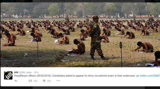 20Minutes's tweet photo. En Inde, 1.159 candidats forcés de passer leur examen en slip pour intégrer l'armée https://t.co/tUXFua1xGq https://t.co/vWCN0nPVsR