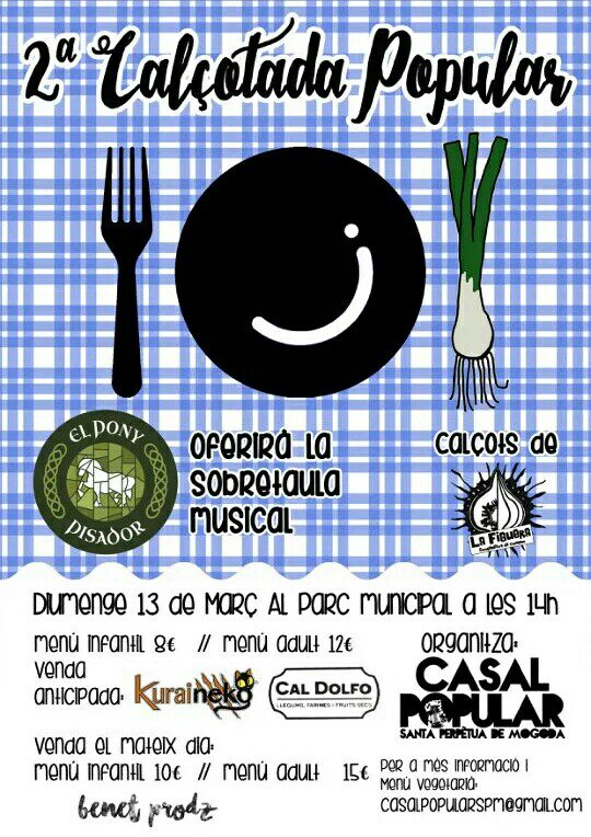 El <a href="/CasalSPM/">Casal Popular SPM</a> organitza la 2a #calçotadapopular el 13 de març i no te la pots perdre
facebook.com/events/1968221…