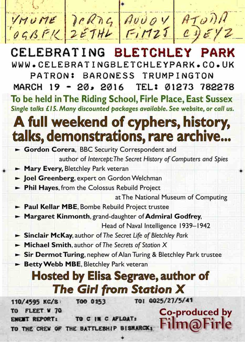 claremulley's tweet photo. This event looks good, 19/20 March #BletchleyPark #AlanTuring @elisasegrave #IntelligenceWar https://t.co/XyXPVwPTdG