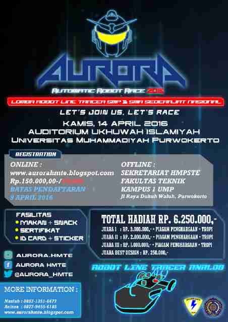 AURORA_HMTE's tweet image. Pak @ganjarpranowo bantu RT yaa. Lomba Robot Line Tracer Tingkat Nasional | SMP &amp;amp; SMA/sederajat | 14 April 2016