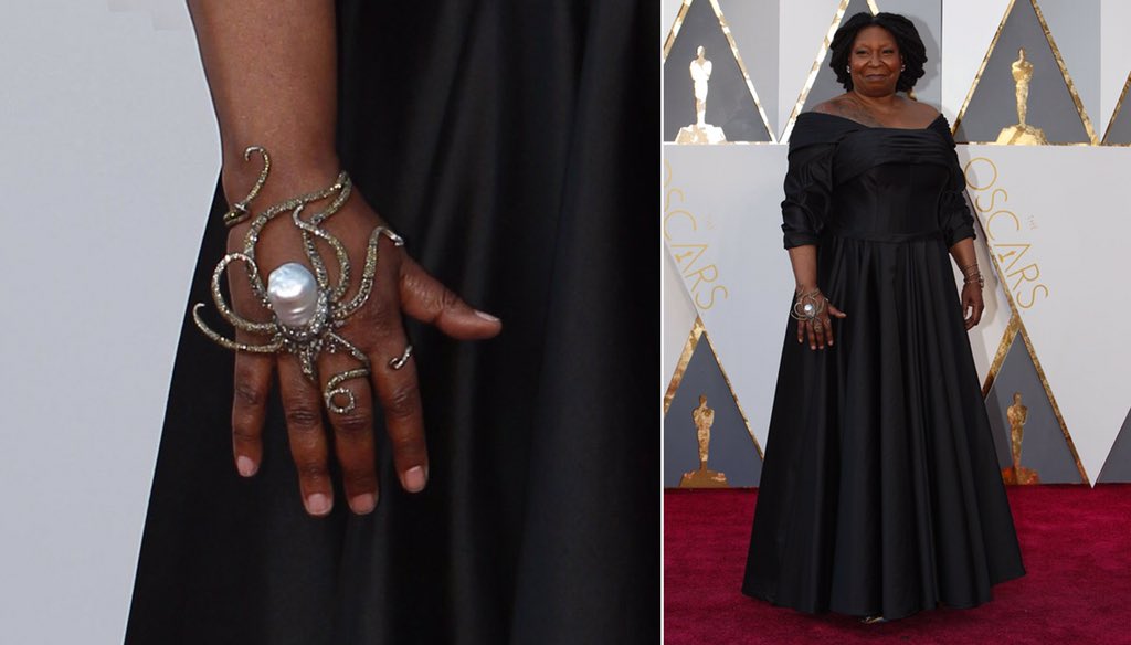 Katerina__Perez's tweet photo. #Did you spot the #jewelled #octopus #palmbracelet on #WhoopiGoldberg? It's by #SevanBicakci https://t.co/BM3Ivb7cPz https://t.co/0TfNGdkZY3