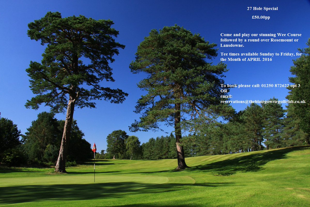 BlairgowrieGC's tweet photo. 27 Hole deal @BlairgowrieGC
Only £50.00pp
#greatdeal #golf #Scotland #weecourse #rosemount #lansdowne https://t.co/MbMnfLlLtB
