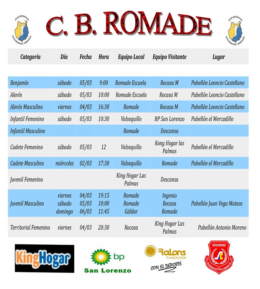 Partidos para esta semana del Club <a href="/BalonmanoRomade/">Balonmano Romade</a>