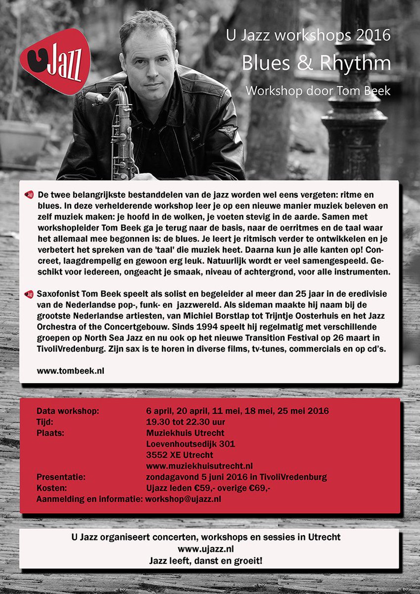 Leer de basis van jazz spelen in de workshop "Blues &amp; Rhytm" van <a href="/tom_beek/">Tom Beek</a>  #ujazz #workshop #Jazz #sax #Utrecht