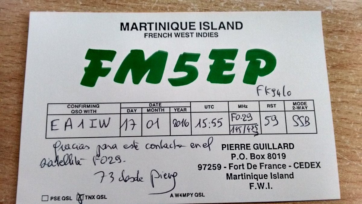 EA1IW's tweet photo. #FM5EP .Gracias Pierre.Confirme! https://t.co/9RNHKBbfao