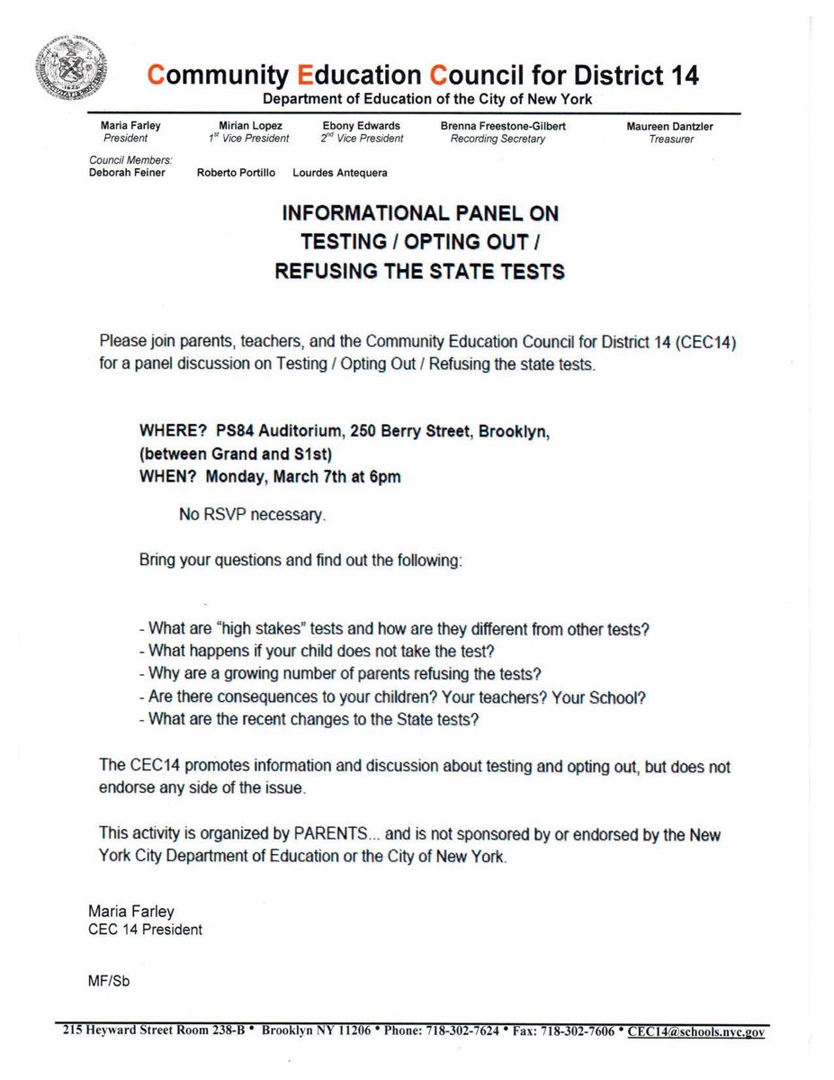lapham_katie's tweet photo. 3/7/16 Testing panel on opt-out in D14. All @NYCSchools parents welcome. #nycoptout #OptOut #UOO16Philly https://t.co/DGvoon06Ft