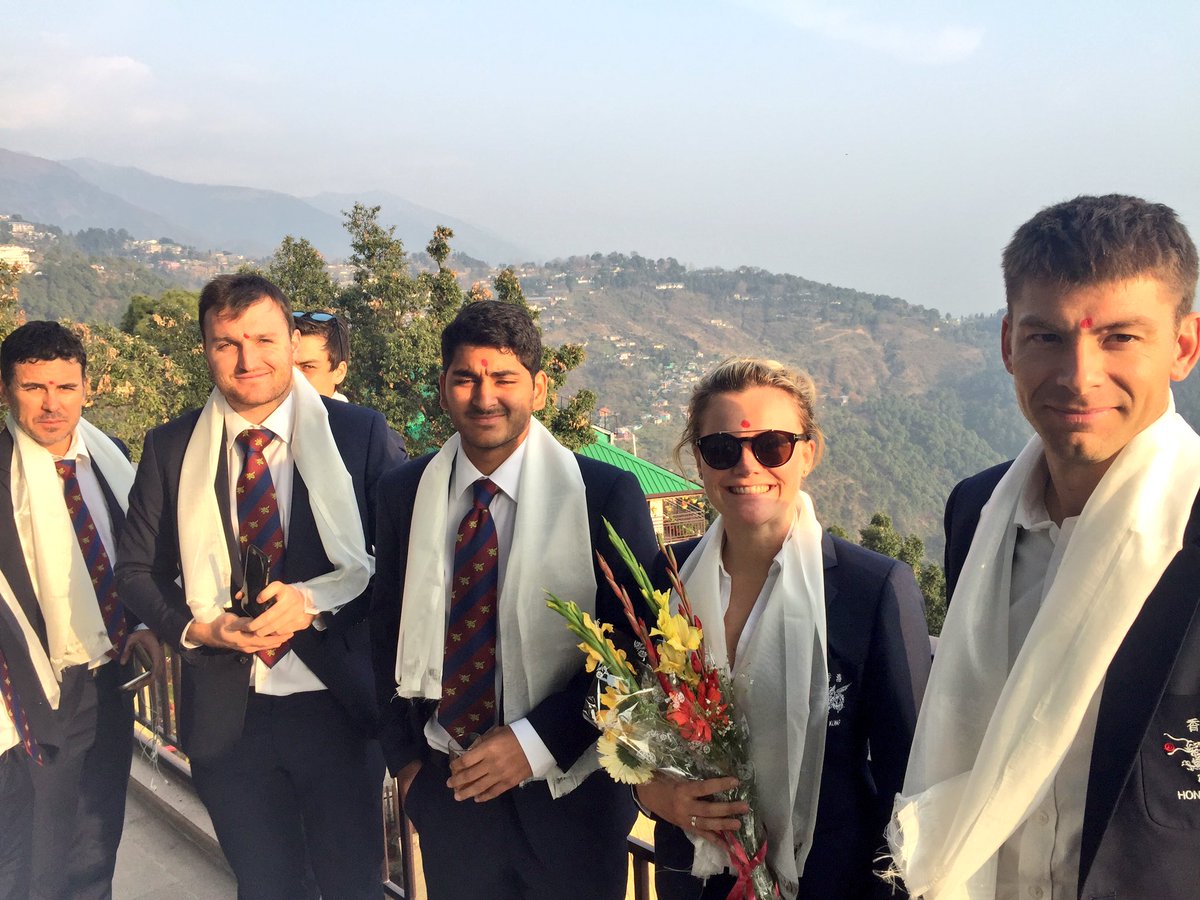CricketHK's tweet photo. A day of travel and the team has arrived in one of the most picturesque spots #Dharamshala #HKpride #WT20 @ICC https://t.co/ekE69zXfwg