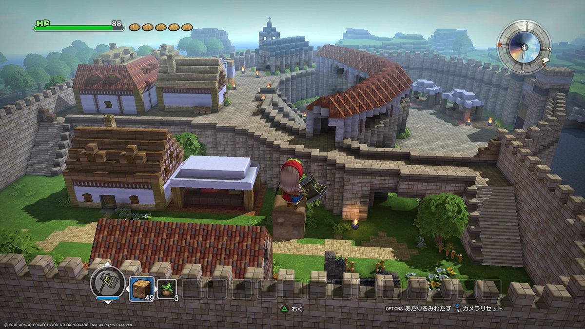 うぇぽん フリービルドです 大好きなdq8の町 トラペッタを再現してみました マスターライラスの焼けた家に パープルオーブの代わりとして みちびきの玉 青を置きました Dqb Dqビルダーズ T Co Vhivdysthy