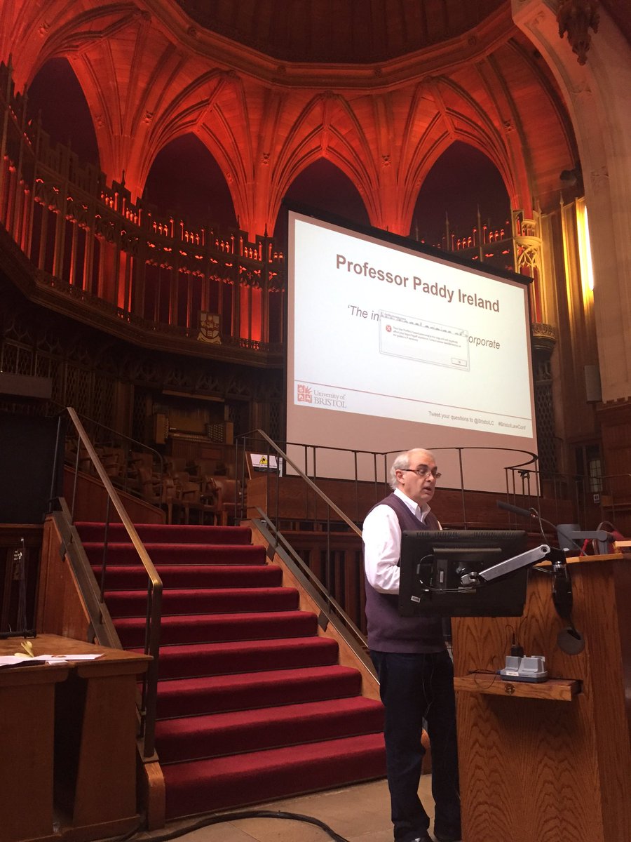 BristolLC's tweet photo. Paddy Ireland discussing the institutional origins of corporate irresponsibility #BristolLawConf https://t.co/ptL7tayS0V