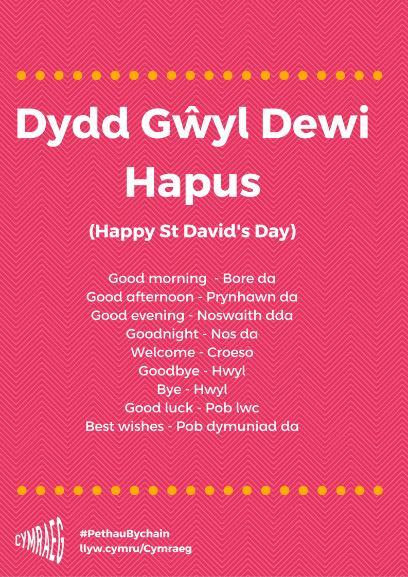 Cofia wneud y #PethauBychain yn Gymraeg #DyddGŵylDewi
Do the #LittleThingsInWelsh over #StDavidsDay