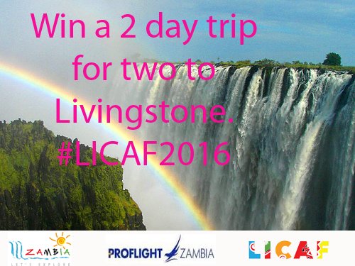 TourismZambia's tweet photo. win a 2 day trip for two to LICAF in Livingstone,Zambia. Go to https://t.co/9LZ5c3rnY7 for details. #LICAF2016 https://t.co/JOsnt8Ygi1