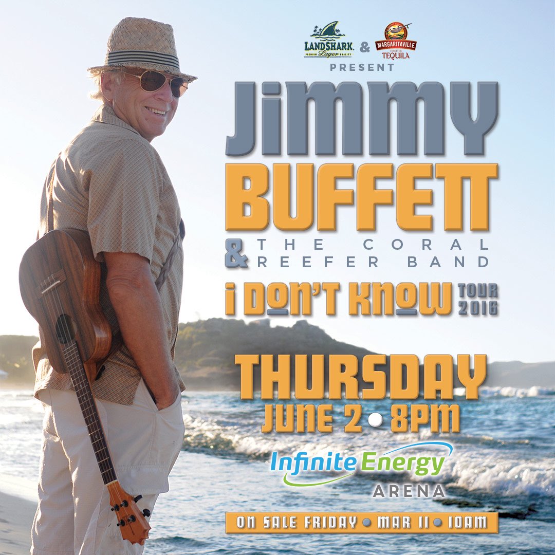 JaclynAllisonPR's tweet photo. Announcement: @jimmybuffett will play @Infinite_Center on June 2. Tickets onsale Mar. 11 at 10am. https://t.co/3L0vbDTFRr