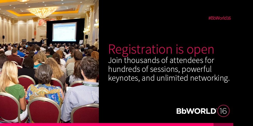 Blackboard's tweet photo. Join us to learn, connect, &amp; innovate at #BbWorld16. Early bird registration is now open: https://t.co/Tp8Gls7hLD https://t.co/52G03OmuYl