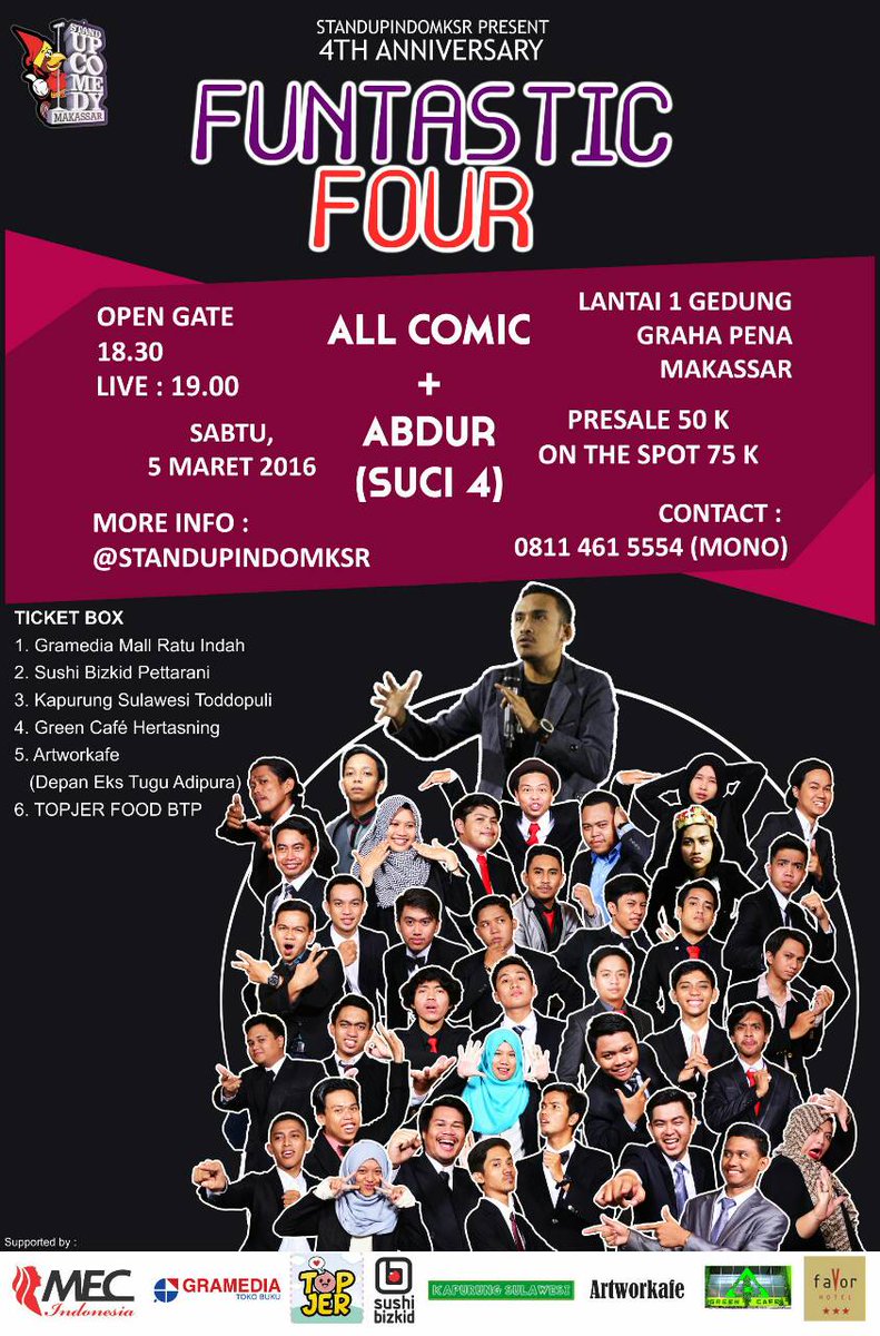 StandUpIndoMKSR's tweet photo. Sudah punya tiket #FuntasticFour ? Tinggal 3 hari lagi loh https://t.co/lmDRLKMaRD