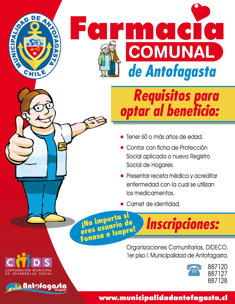 AntofagastaMuni's tweet photo. Atención nuestra querida juventud con experiencia aún se pueden inscribir en nuestra Farmacia Comunal #Antofagasta https://t.co/qiSDkx0iP1