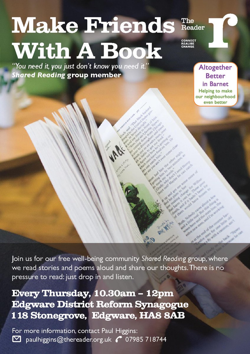 betterburntoak's tweet photo. Reading group starting in Edgware this Thursday 10.30 am - 12 noon @TheReaderLondon. https://t.co/9Jv9pd2aIo