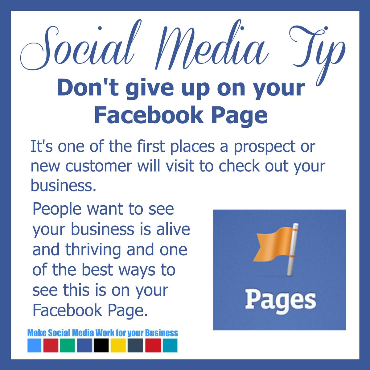 alexstearnx's tweet photo. Don't give up on  your Facebook Page. It's one of the 1st places a prospect will look to check out your business https://t.co/cm15PgEjj3