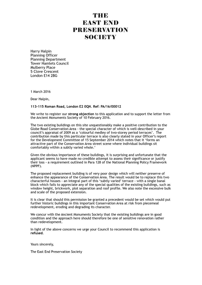 E E Preservation Soc on Twitter: "Objection letter to the