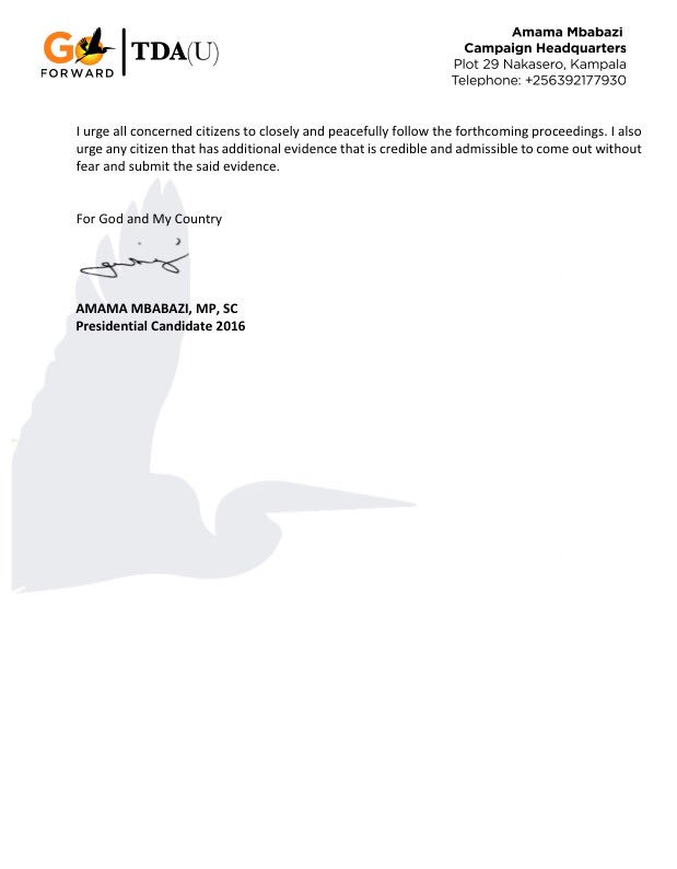 AmamaMbabazi's tweet image. I have filed an election petition against candidate @KagutaMuseveni &amp;amp; the @UgandaEc in the Supreme Court of Uganda.