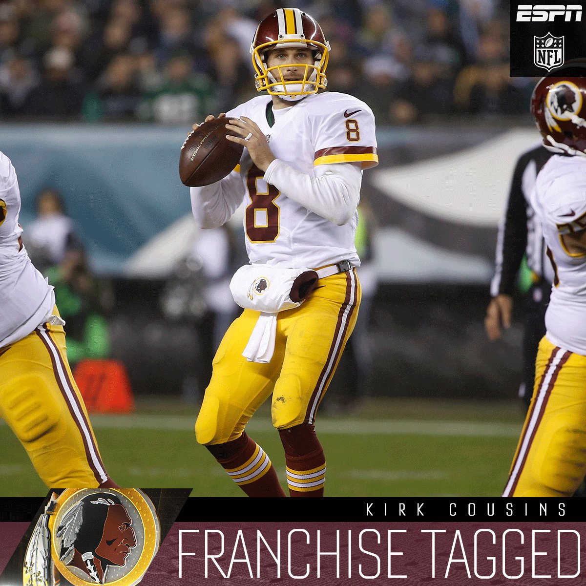 Shenanigans1980's tweet photo. "@ESPNNFL: Redskins have placed the non-exclusive franchise tag on QB Kirk Cousins. (Multiple reports) https://t.co/f7cYej7PZS"