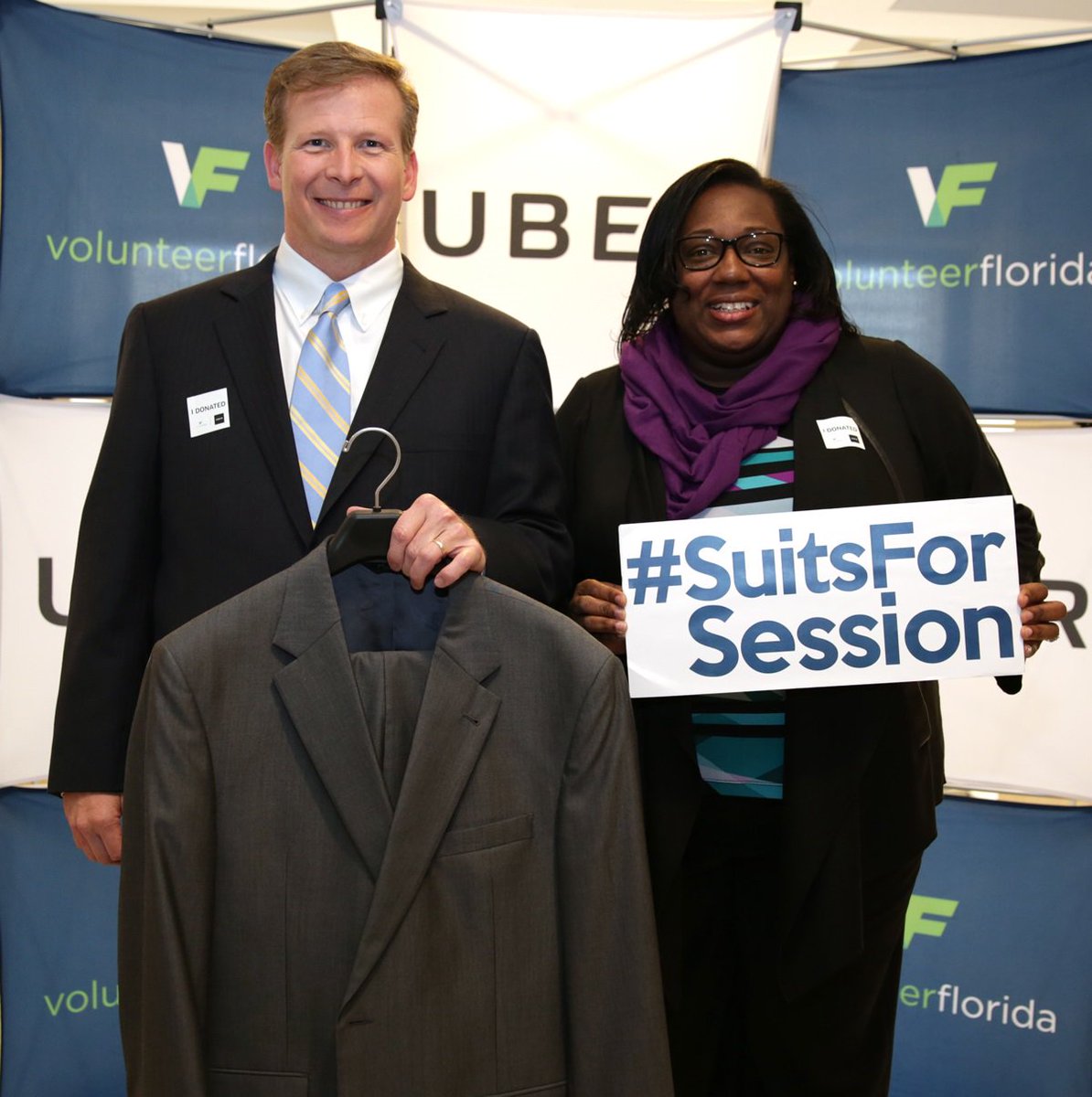 VolunteerFla's tweet photo. Thank you to Career Source FL Executive Director Chris Hart &amp; Adriane G. Grant for stopping by #SuitsForSession! https://t.co/dHyyXGiOMg