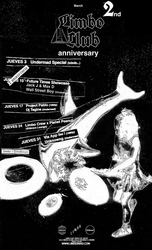 giradiscos's tweet photo. Limbo @_undermad celebra su 2ºAniversario todos los jueves de #marzo. El 31 #Giradiscos te trae a #ViaApp y @diskoan https://t.co/yPgD2Z5duX