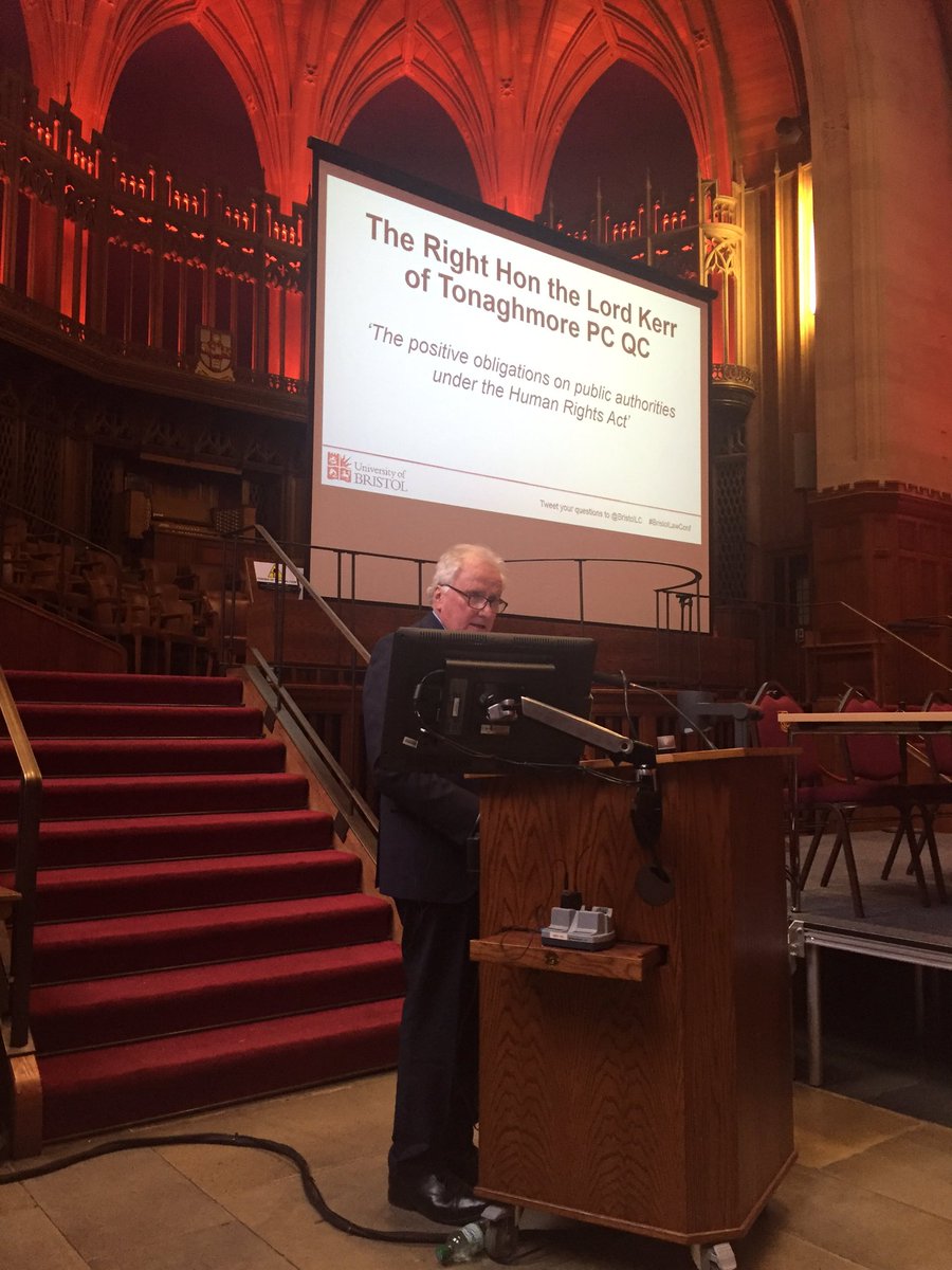 BristolLC's tweet photo. Lord Kerr speaking on positive obligations on public authorities under the HRA #BristolLawConf https://t.co/FmgOlaPyZd