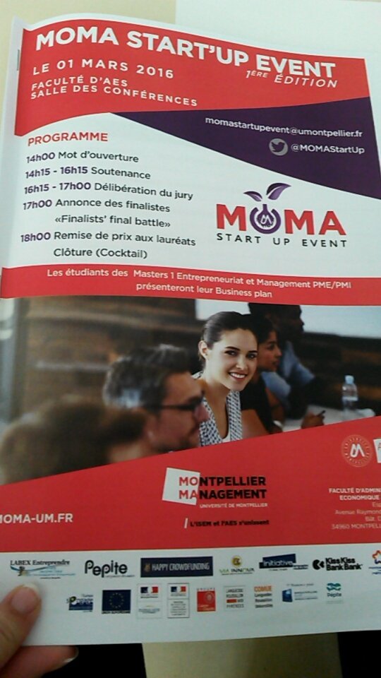 ClemBlanche's tweet photo. Jury du @MOMAStartUp avec @viainnova @umontpellier @M2AE2015 https://t.co/f6L9orrtwp