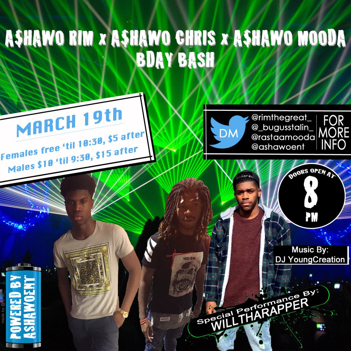 AshawoEntVA's tweet photo. A$HAWO BOYS BDAY BASH 🔥 |MARCH 19TH|SPECIAL PERFORMANCE BY WILLTHARAPPER 🎤 DM @rimthegreat_ @Rastaamooda FOR ADDY🎉 https://t.co/tHq7b060UM