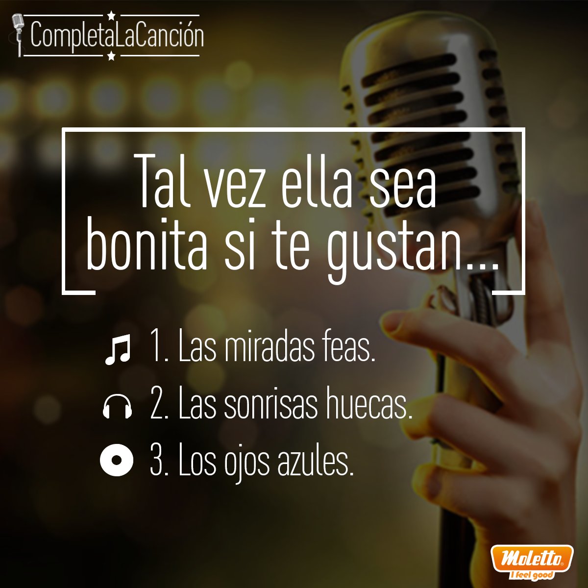 MolettoChile's tweet photo. ¿Sabes como continúa sigue la letra de "Peces"?#Completalacanción https://t.co/dlsNLsCupv