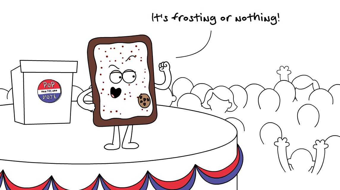 PopTartsUS's tweet photo. Cookies ‘n Creme flip flops on frosting vote. Can voters trust him? Can that poodle back off a bit? #PopTheVote2016 https://t.co/IiguH3V8j8