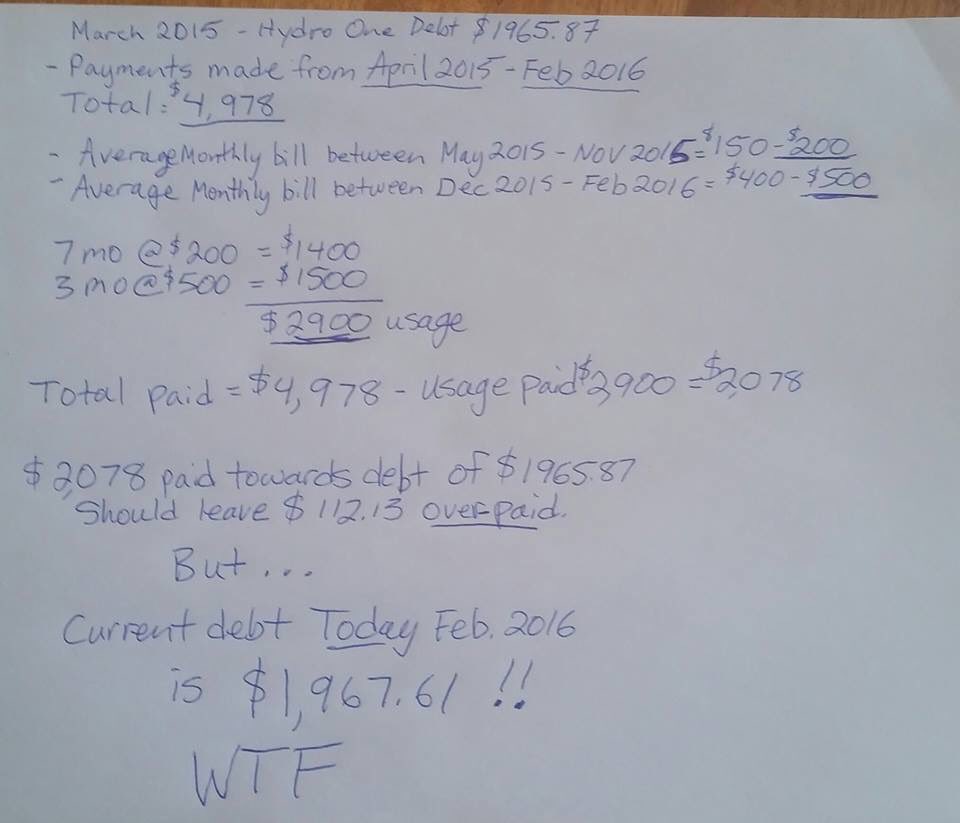 Muskokafraggle's tweet photo. @GailVazOxlade they're thieves! checkout their math...(photo from FB group Hydro one enough is enough not my bill) https://t.co/e5KAx9VDvH