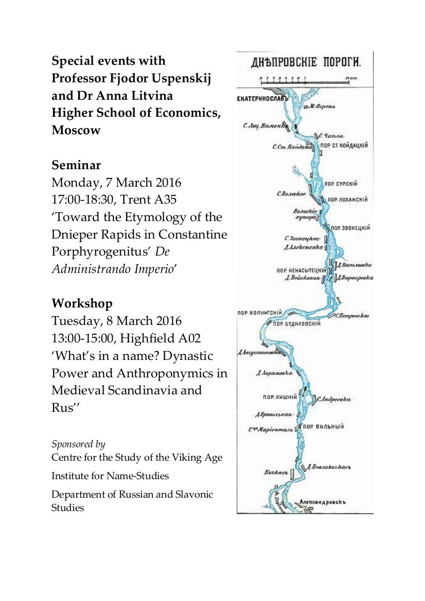 NameStudies's tweet photo. Seminar (Dnieper #names) & workshop (Scandinavian & Rus #personalnames) next week with @RSSNottingham & @UoNCSVA. https://t.co/fCJ2MUIVmB