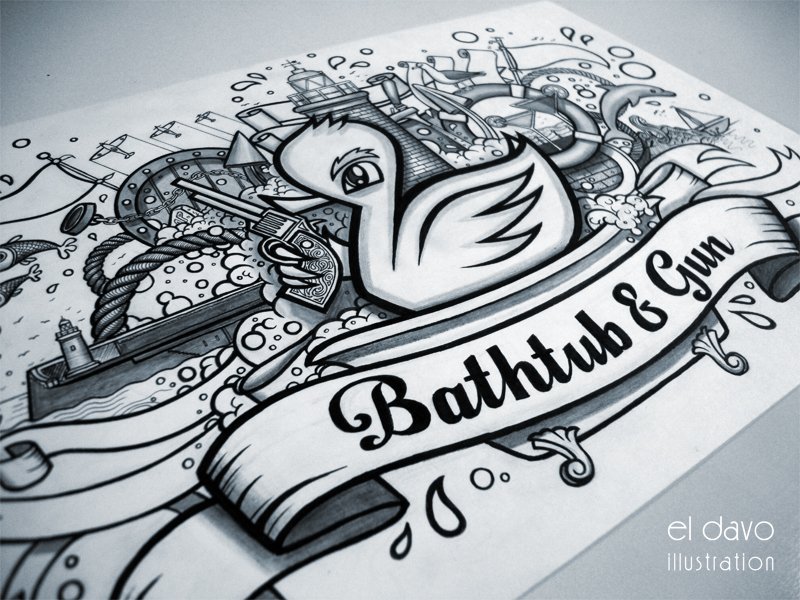 Artwork for Bathtub & Gun - a new bar opening on the Folkestone Harbour Arm this month.