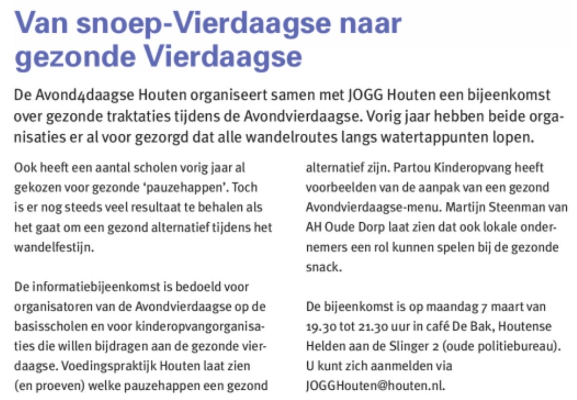 VPHouten's tweet photo. 7 maart kick-off gezonde #A4D in #Houten met bijeenkomst voor scholen. Ook jouw school?! @JoggHouten  @A4dHouten https://t.co/ohpfNOKaky