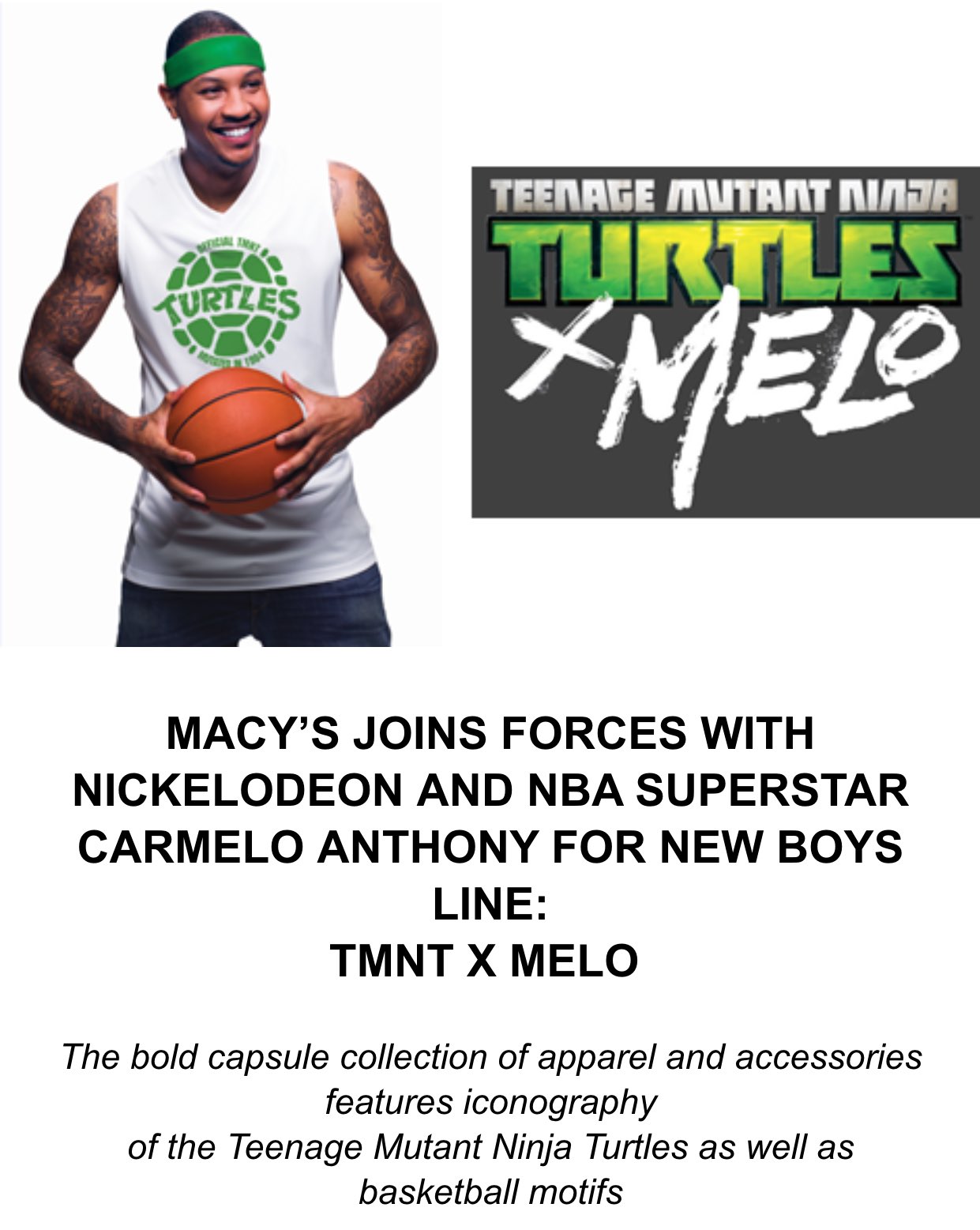 Arash Markazi on X: "Carmelo Anthony is starting an apparel and inspired by the Teenage Mutant Ninja Turtles. https://t.co/wxhGec5X7m" / X